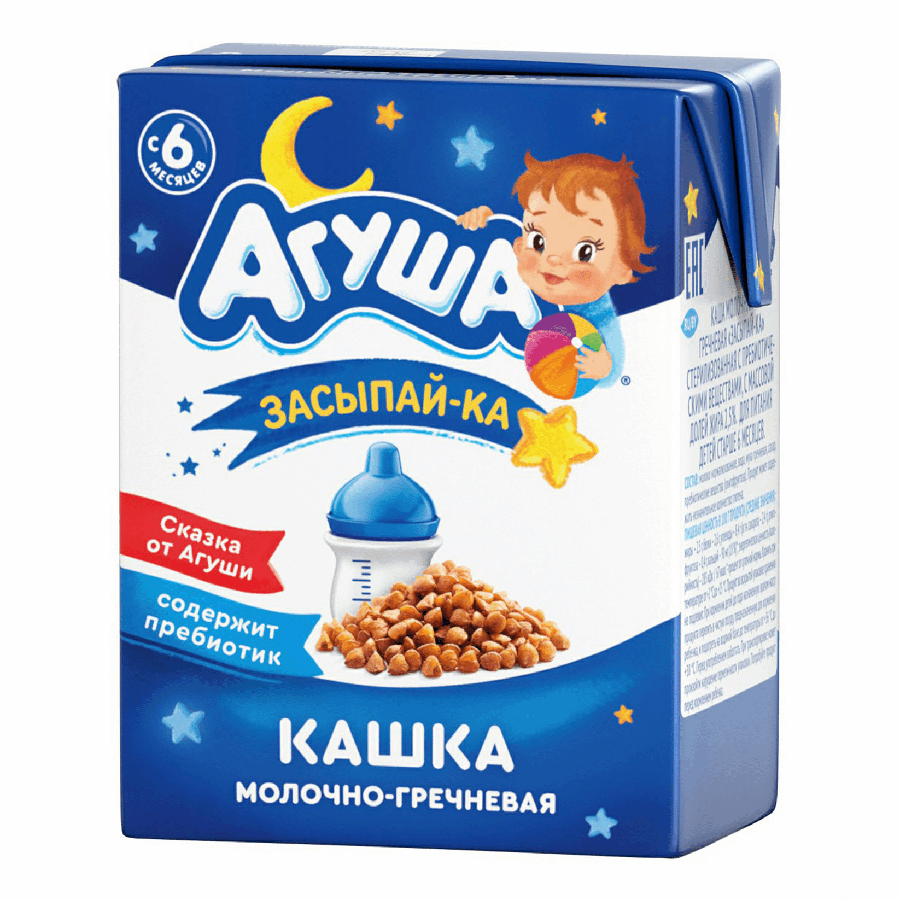 НАDО-Каша Агуша Засыпай-ка молочно-гречневая с 6 месяцев 2,5% 200 мл - купить в НАДО маркет
